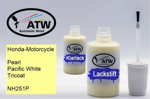 Honda-Motorcycle, Pearl Pacific White Tricoat, NH251P: 20ml Lackstift + 20ml Klarlack - Set, von ATW Autoteile West.